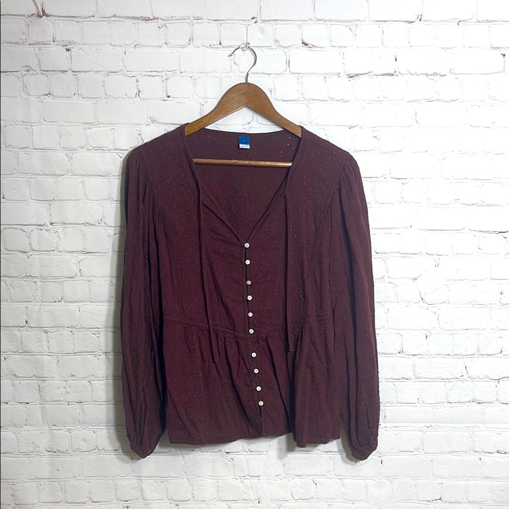 Women's Burgundy Button-Up Top
